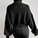thumbnail image 4 of Suéter de punto Cuello alto Hombro caído Jersey de manga larga Suéter casual para mujer Negro M, 4 of 6