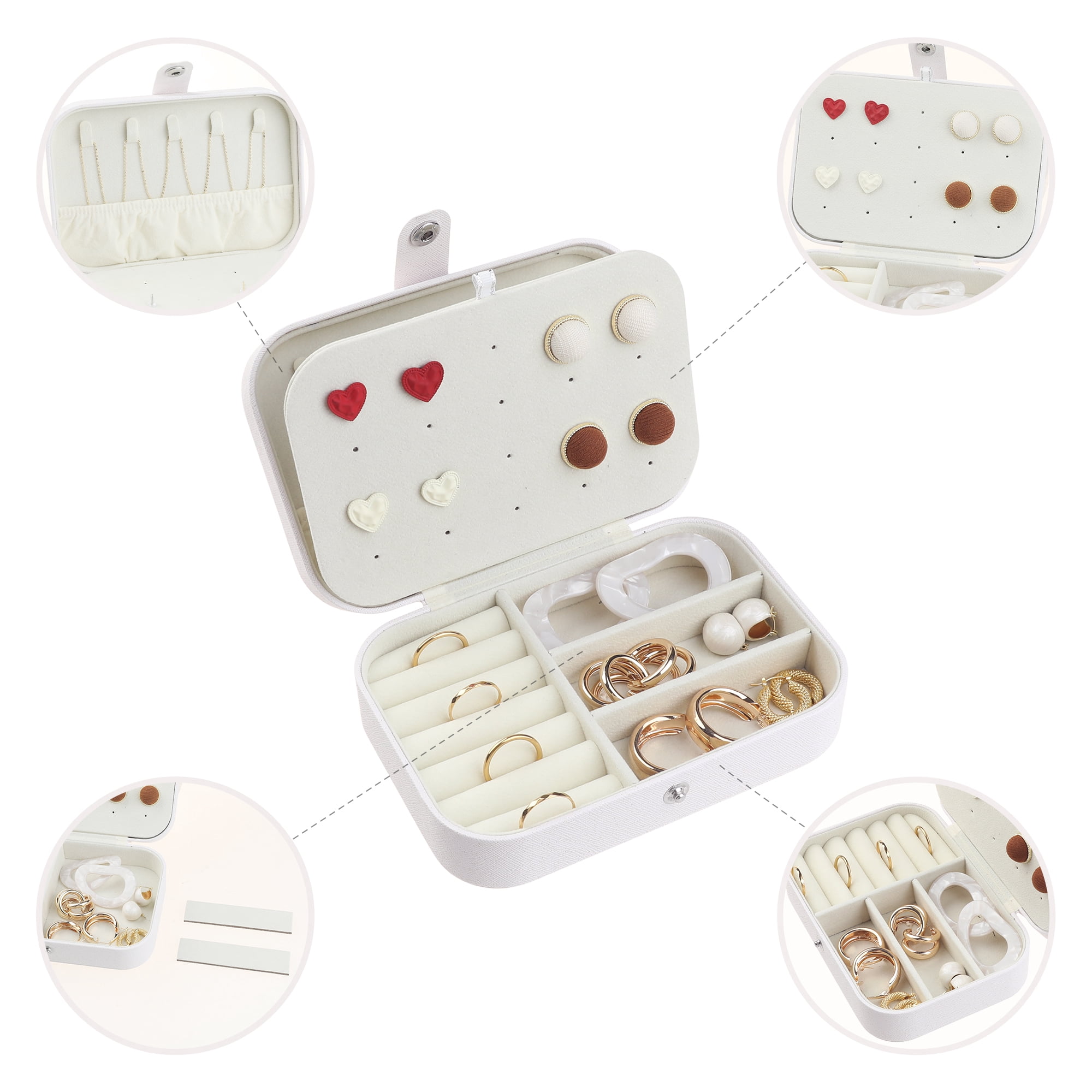 Unique Bargains PU Leather Jewelry Organizer Case for Earring Necklace Ring White