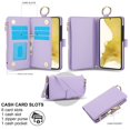 thumbnail image 3 of ELEHOLD For Samsung Galaxy S22 Phone Case Leather Crossbody Zipper Card Wallet Flip Case Kickstand Cover, with Ring Holder,Full Body Protection-Violet, 3 of 7