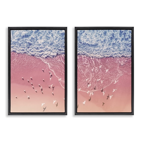 Stupell Industries Minimalist Aerial Beach Nautical & Beach Photography Black Floater Framed Canvas Art Print Wall Art, 17 x 25, Set of 2