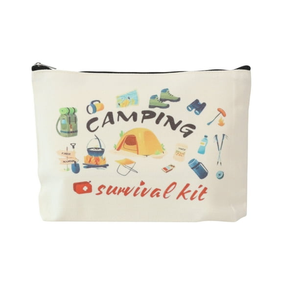 Unique Bargains 1 Pc Durable Outdoor Camping Items Pattern Makeup Bag Beige Canvas