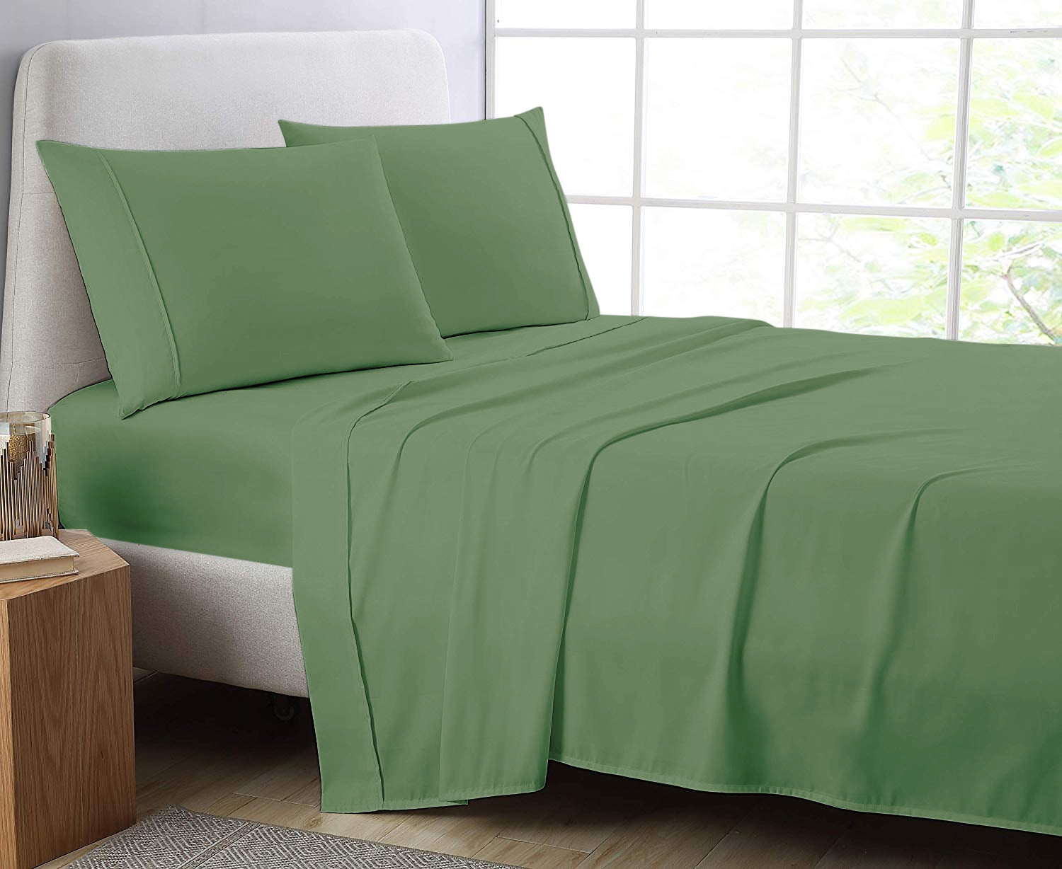 Extra Deep Pocket Bedding Collection 1200 TC Choose Item & Size Moss Solid 