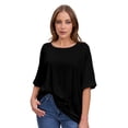 thumbnail image 3 of Women's Basic Casual 2 Pack Summer T Shirts Oversized Loose Short Sleeve Tee Tops Black/Army green, 3 of 7