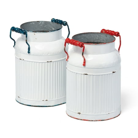 Decorative Milk Cans With Side Handles Assortment Of 2 White