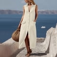 thumbnail image 6 of Dresses for Women V Neck Sleeveless Button Down Shirt Dress with Pockets Loose Everyday Casual Cotton Linen Sundress,Sizes S-2XL, 6 of 8