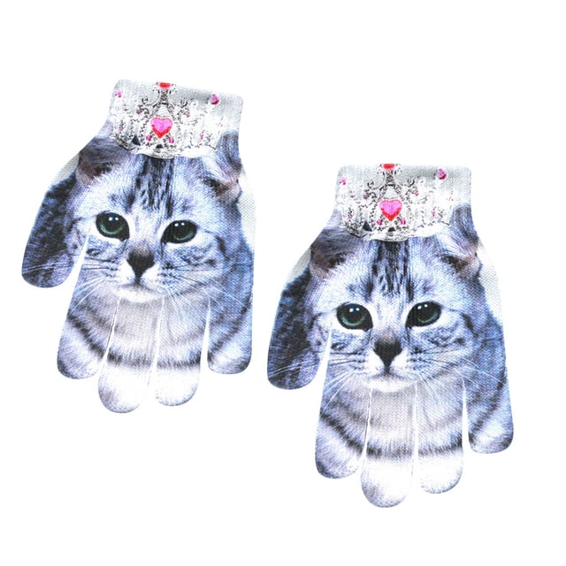 XZNGL Gants d'Hiver pour Enfants Gants d'Hiver Chauds pour Enfants Impression 3D Tricotée Kitty Gants Mignons pour Animaux de Compagnie Mode Gants d'Hiver Chauds pour Enfants