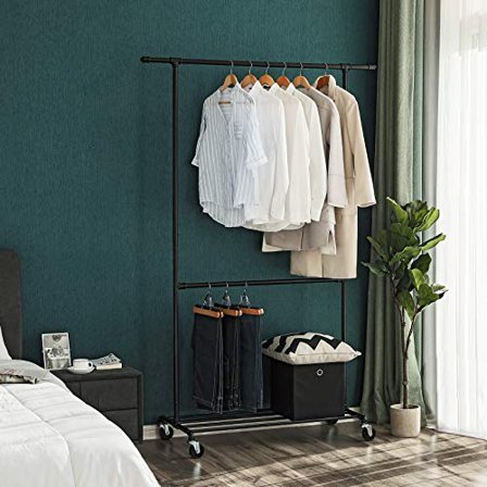 Industrial Style Clothes Garment Rack on Wheels, Clothing Rack, Black