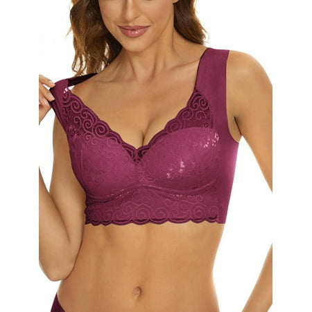 

Glookwis Ladies Padded Bra Removable Bralette Comfort Seamless Bralettes 3D Cup Wirefree Purple M