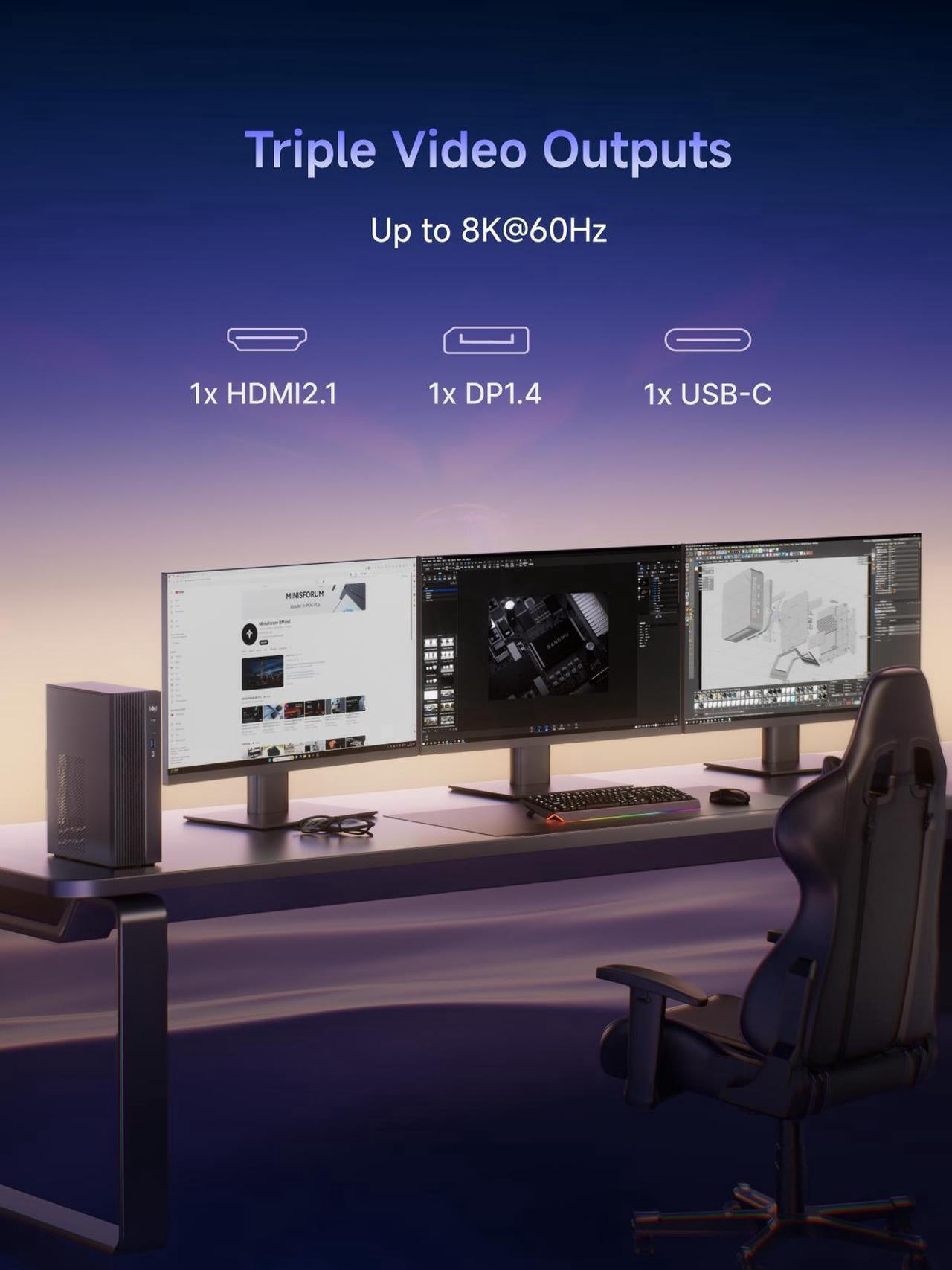 MINISFORUM 790S7 Mini Gaming PC AMD Ryzen9 7940HX Processor Barebone Computer Radeon 610M Graphics