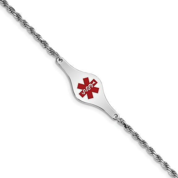 Sterling Silver Medical ID Rope Link Bracelet - 5.3 Grams - 8 Inch - Lobster Claw