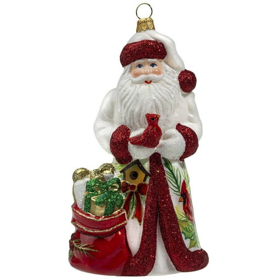 Joy to the World Glitterazzi Cardinal Santa Polish Glass Christmas Ornament
