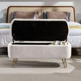 thumbnail image 6 of Storage Ottoman Bench with Gold Legs, Faux Fur Entryway Bench with Storage for Living Room, Bedroom, Beige, 6 of 8