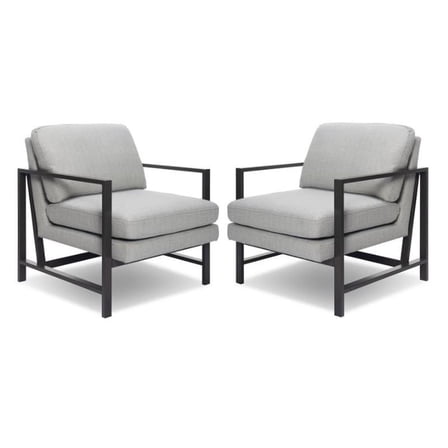 Home Square 2 Piece Metal Frame Accent Chair Set in Light Grey