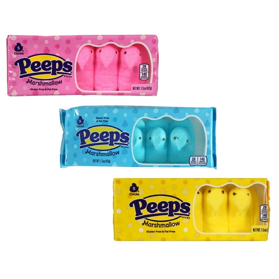 Peeps Marshmallow Easter Candy Bunnies Variety Mix Basket Stuffers for Kids and Adults, Pack of 3, 1.5 Ounce Each with Sunshine's Pouche