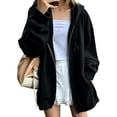 thumbnail image 2 of Yigetop Zip up Hoodie Women Oversized Lightweight Casual Sweatshirt Full Zip Closure Soft Comfy Ladies Jackets with Zipper Hood & Pockets Daily Wear Black L, 2 of 3