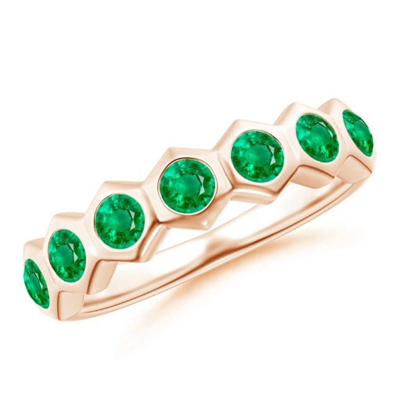 Round Shape Green Emerald Eternity Band Ring Women 925 Sterling Silver Rose Gold Plated May Birthstone Engagement Anniversary Gift Gemstone Jewelry