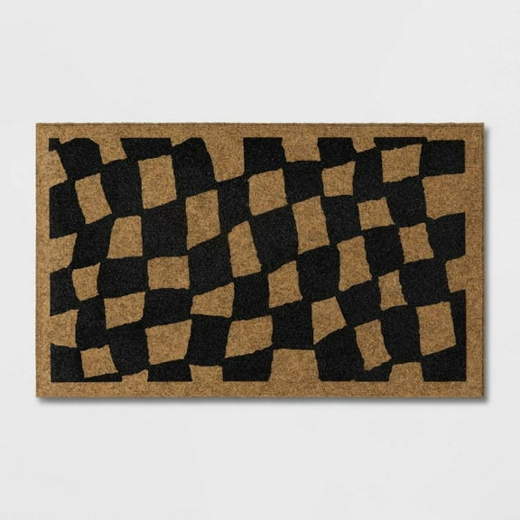 1'6"x2'6" Halloween Checkered Faux Coir Doormat Natural/Black - Hkde and EEY! Bautique