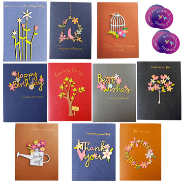 Blank greeting cards with envelopes and stickers in 3d cut laser designs. Greeting cards blank