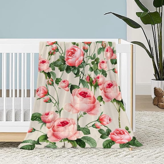 Rose Throw Blanket for Kids Small Spring Summer Floral Blanket Girls Boys Child Baby Bed Soft Fuzzy Plush Fleece Blanket Pink Flower Couch Sofa Decorative Blanket 40x50