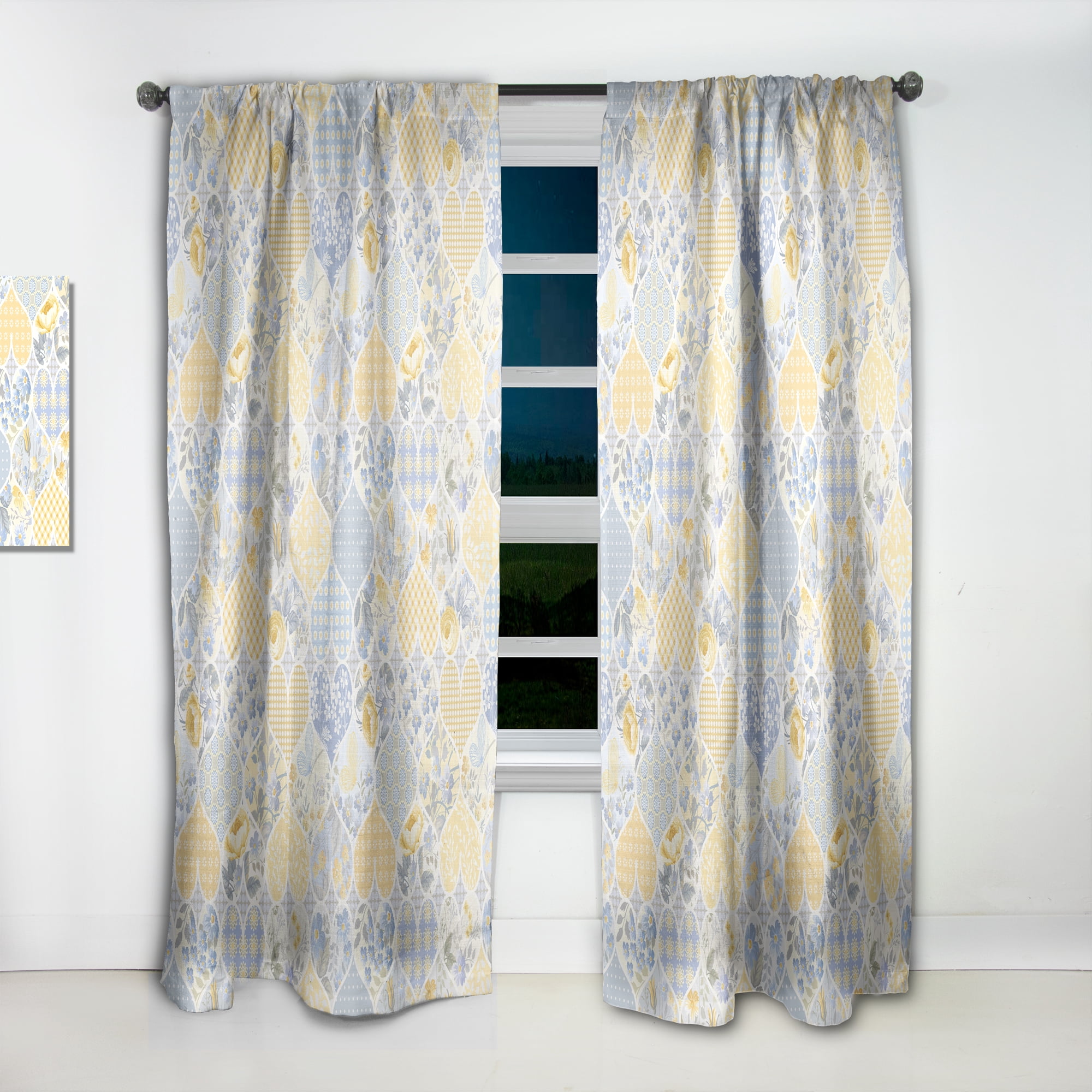 Designart 'Patchwork Hearts Pattern' Patterned Curtain Panel