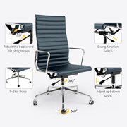 Cottinch Ribbed Genuine Leather Office Chair, High Back Executive Conference Chair Adjustable Ergonomic Computer Chair Blue 1PC