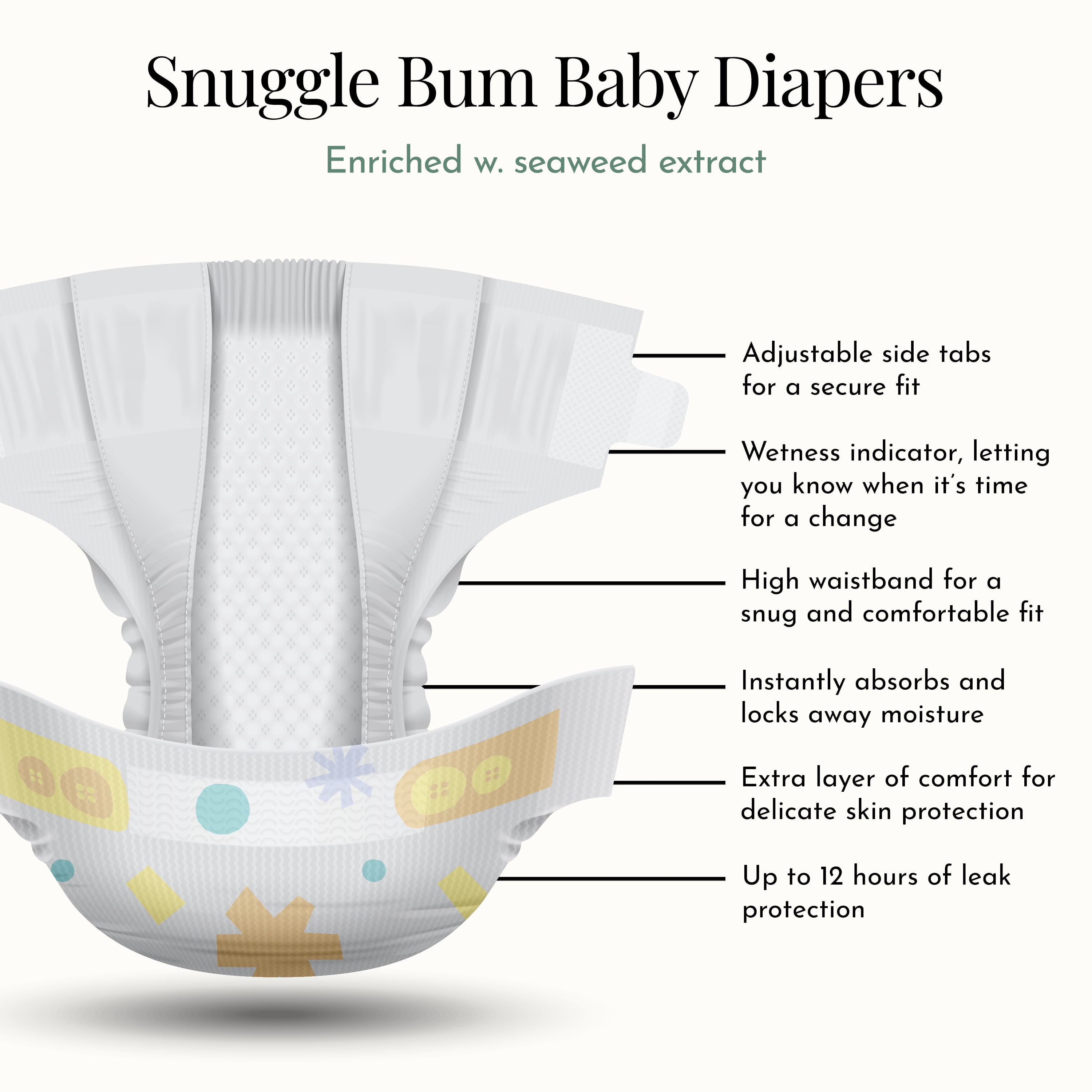 Evolur Snuggle Bum Baby Diapers - Size 1, 216 Count, for Newborns (6.6 lbs - 13 lbs), Ulta Absorbent Diapers Newborn Baby