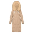 thumbnail image 4 of IROINNID Women's Hooded Puffer Coat Solid Color Long Sleeve Warm Casual Zippers Loose Bomber Warm Coat Tops, Khaki, 4 of 4