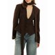 thumbnail image 2 of Chaqueta de Traje de Larga para Mujer, Color Liso, Cuello en V, Corte Entallado y Hombreras Marrón S, 2 of 10