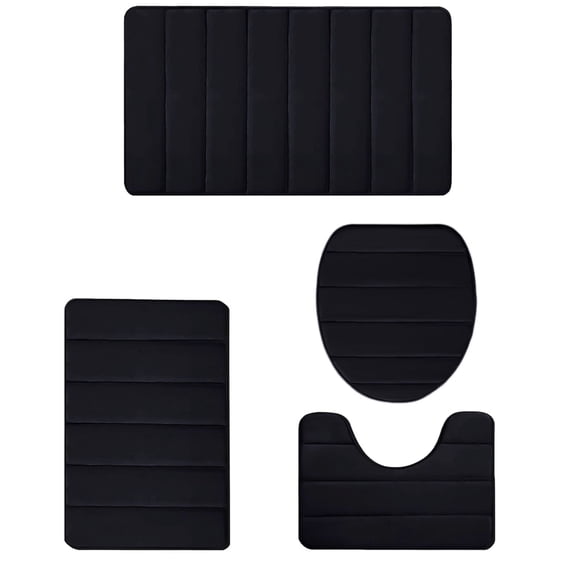 Foam Bath Mat 4-Piece Set – Soft, Non-Slip, Water-Absorbent Bathroom Rugs for Toilet & Shower, Thick Memory Foam, Machine Washable, Modern Design