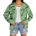 thumbnail image 2 of Cárdigan con Botones de Dinosaurio de para Mujer, y Holgado Suéter Abierto de Larga de Punto Jacquard. Verde XL, 2 of 10