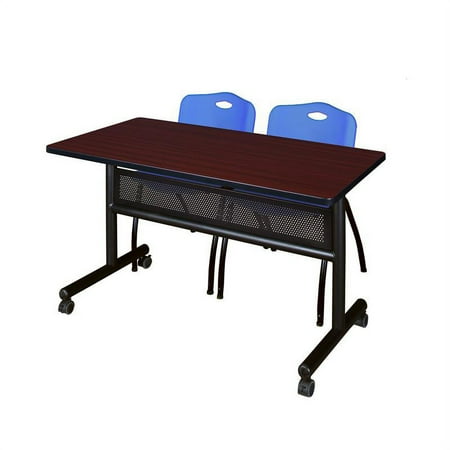 UPC: 0192357008980 | 48  x 24  Flip Top Mobile Training Table w/ Divider- Mahogany & 2 Stack Chairs