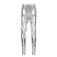 thumbnail image 2 of TiaoBug Kids Girls Shiny Metallic Leggings Bottoms Skinny Tights Pants Hip-Hop Jazz Street Dancewear Silver 7-8, 2 of 5