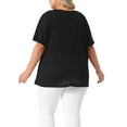 thumbnail image 3 of Blusa Casual de Talla Grande para Mujer Agnes Orinda, Cuello Redondo, Manga Corta, Sólida, Verano, con Bolsillos, 2X Negro, 3 of 6