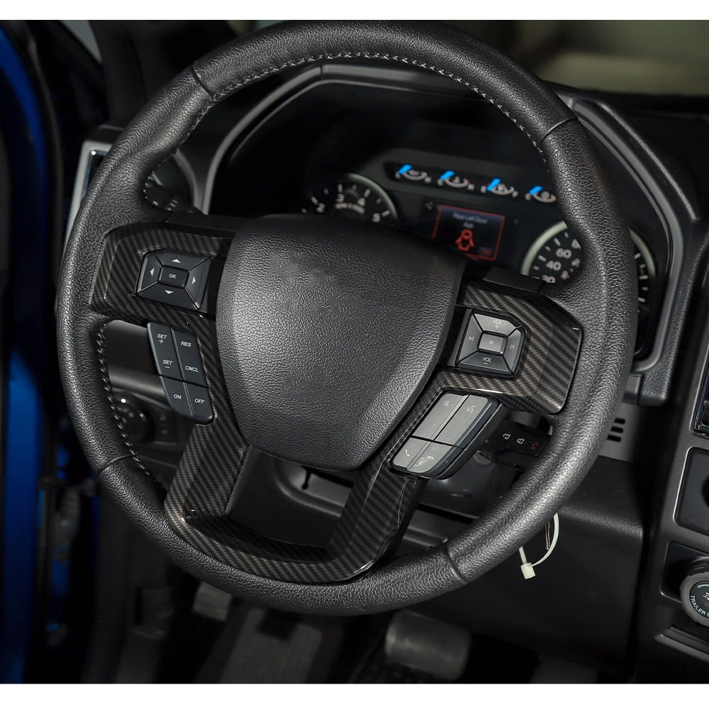 CheroCar ABS Carbon Fiber Steering Wheel Cover Trim for 2015-2020 Ford F150