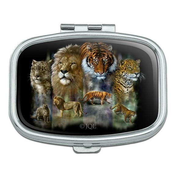 Lion Tiger Snow Leopard Big Cats Rectangle Pill Case Trinket Gift Box