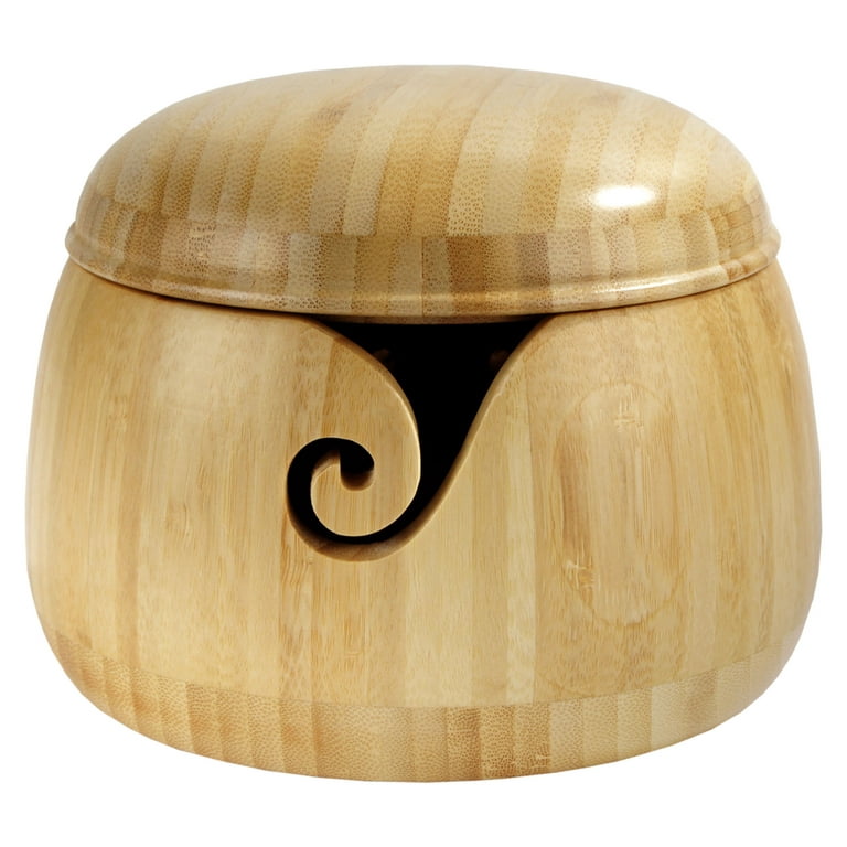 BambooMN Brand - Bamboo Yarn Bowl with Removable Lid -Yarn Holder for  Knitting and Crochet - Natural Bowl
