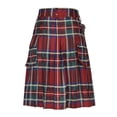 thumbnail image 4 of Yievot Men's Kilt Summer Patchwork Pocket Plaid Pleated Skirt Fit For Festival Outdoor Activities Fashion Fitted Scottish Short Plaid Skirt Red 2XL, 4 of 5