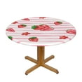 thumbnail image 2 of YFYANG Round Fitted Table Cloth, Waterproof Pink Striped Watercolor Strawberry Pattern Polyester Table Cover, Indoor Outdoor Decorative Tablecloths with Elastic Edge, 2 of 7