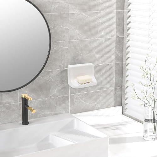 White Vintage Mounted Ceramic Soap Dish: Retro Ceramic Soap Holder, Porcelain Wall Dish, for Home Bathtub Bathroom Sink – Home Decor