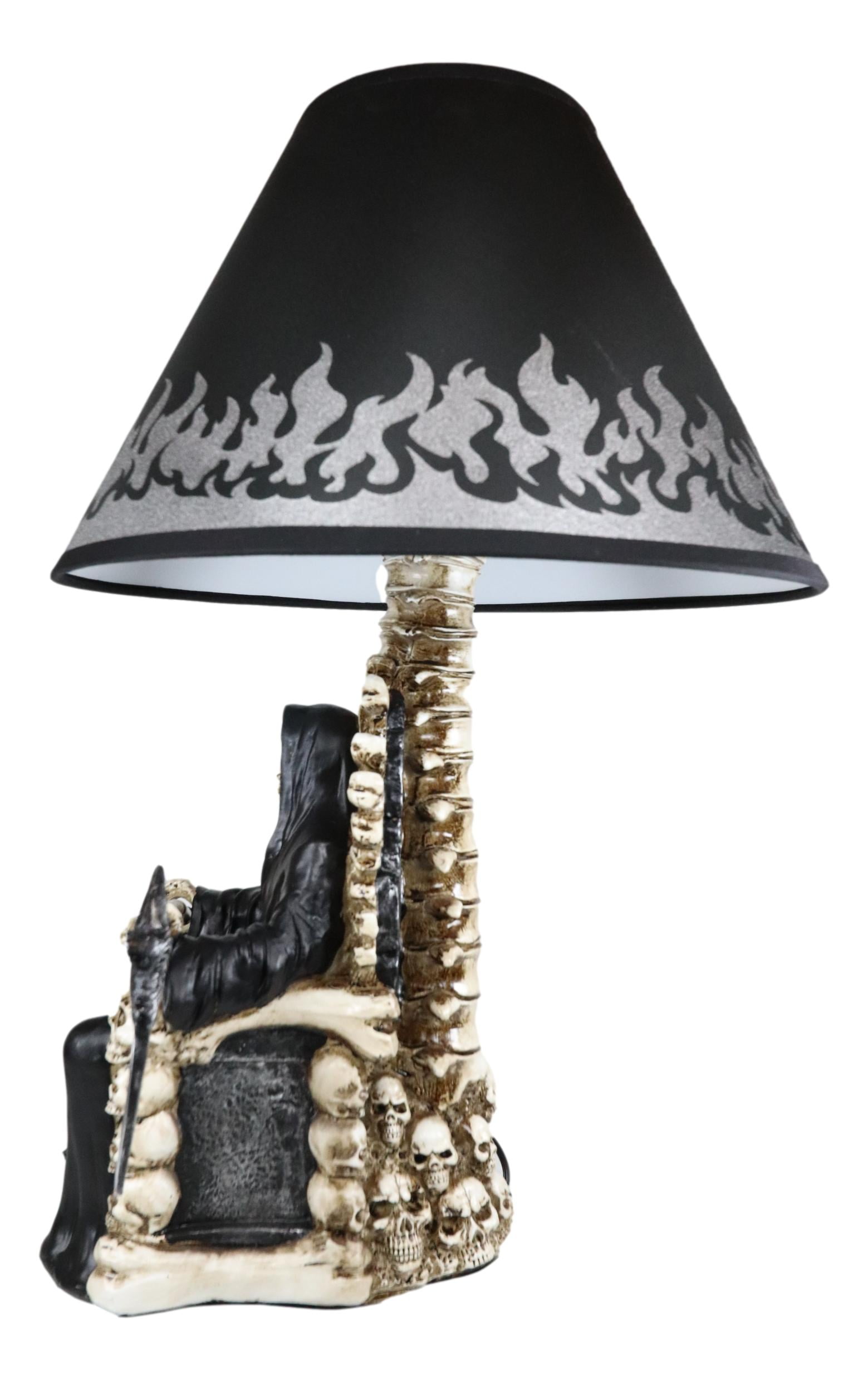 Ebros Grim Reaper Seated On Skeleton Justice Throne With Scythe Table Lamp Shade