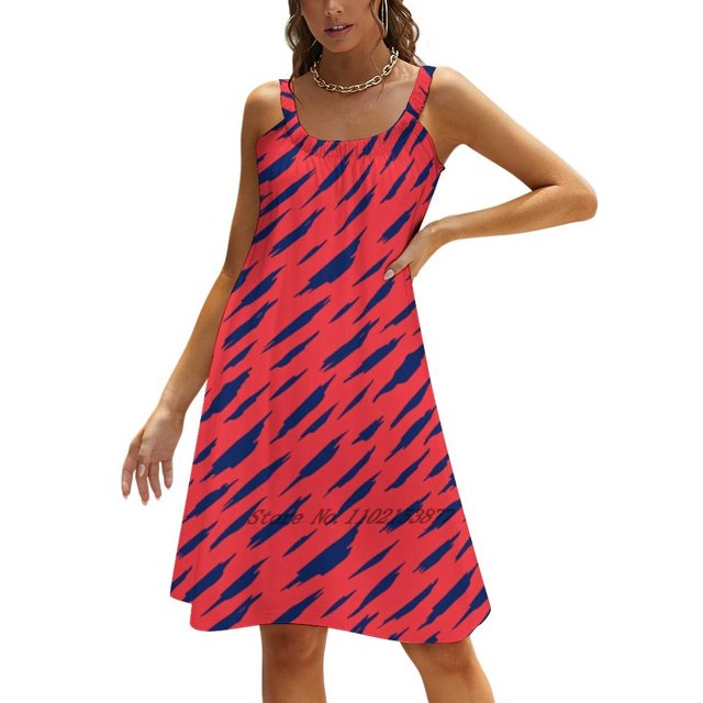 Robe Ample à Motif Abstrait pour Femmes, Robe Décontractée à Col en V, Robe Imprimée à Motif Abstrait Bleu Rouge Grunge Style Moderne