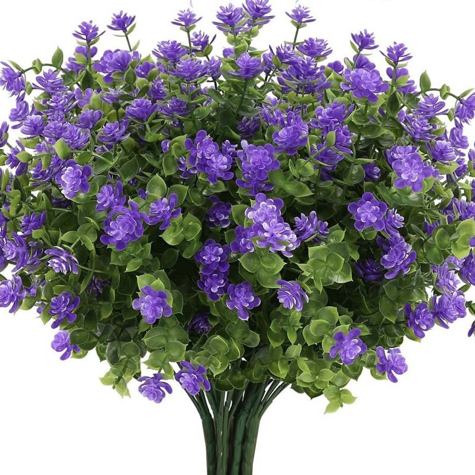 kladzum 8 Bundles Artificial Flowers for Outdoor, Fake Plants No Fade Faux Plastic Flowers for Spring Summer Indoor Garden Patio Window Box Kitchen Home Decor
