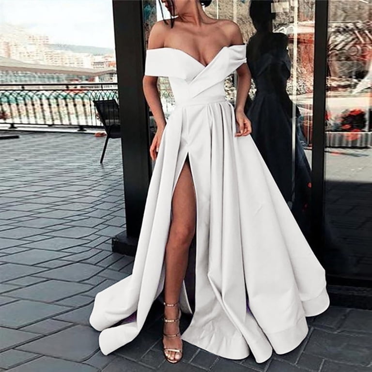 Prolriy Wedding Guest Dresses for Women Floor Length Cocktail Chiffon  Temperament French Retro Summer Cocktail Low Cut V Neck Wedding Fit Plain  Dresses for Women 2024 Womens Dresses White M - Walmart.com