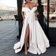 thumbnail image 2 of Vestidos de novia Prolriy para mujer, largos hasta el suelo, de gasa, estilo cóctel, estilo francés, retro, de verano, corte bajo, escote en V, corte de boda, lisos, 2024, vestidos de mujer blancos,, 2 of 4