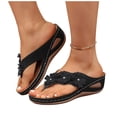 thumbnail image 5 of Caywon Womens Flower Embellished Wedge Flip Flops, Toe Post Slide Sandals, Casual Summer Beach Footwear, Comfortable Slip On Slippers, Sandalias Con Cuña Para Mujer, 5 of 9