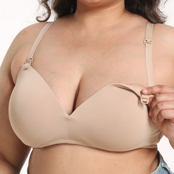 Valcatch Maternity Nursing Bras for Breastfeeding Women Plus Size Seamless Wireless Bra Beige
