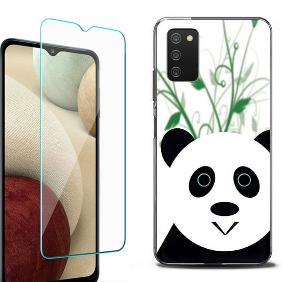 Slim-Fit Protective Fashion Phone Case (Black) for Samsung Galaxy A03s, with Tempered Glass Screen Protector, by OneToughShield ® - Panda