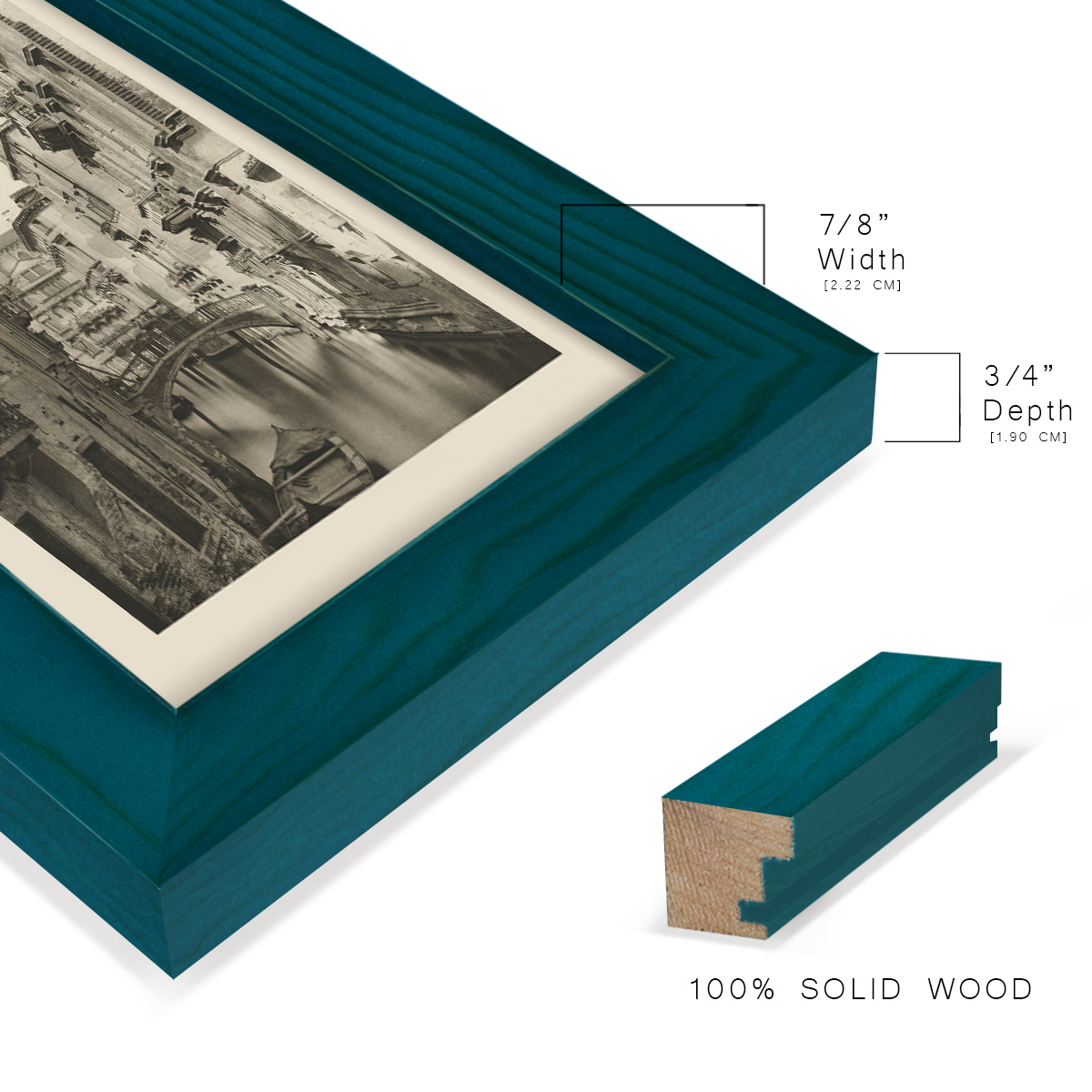 Vintage Views of Venice IV - Framed Print w/glass - Ocean Blue