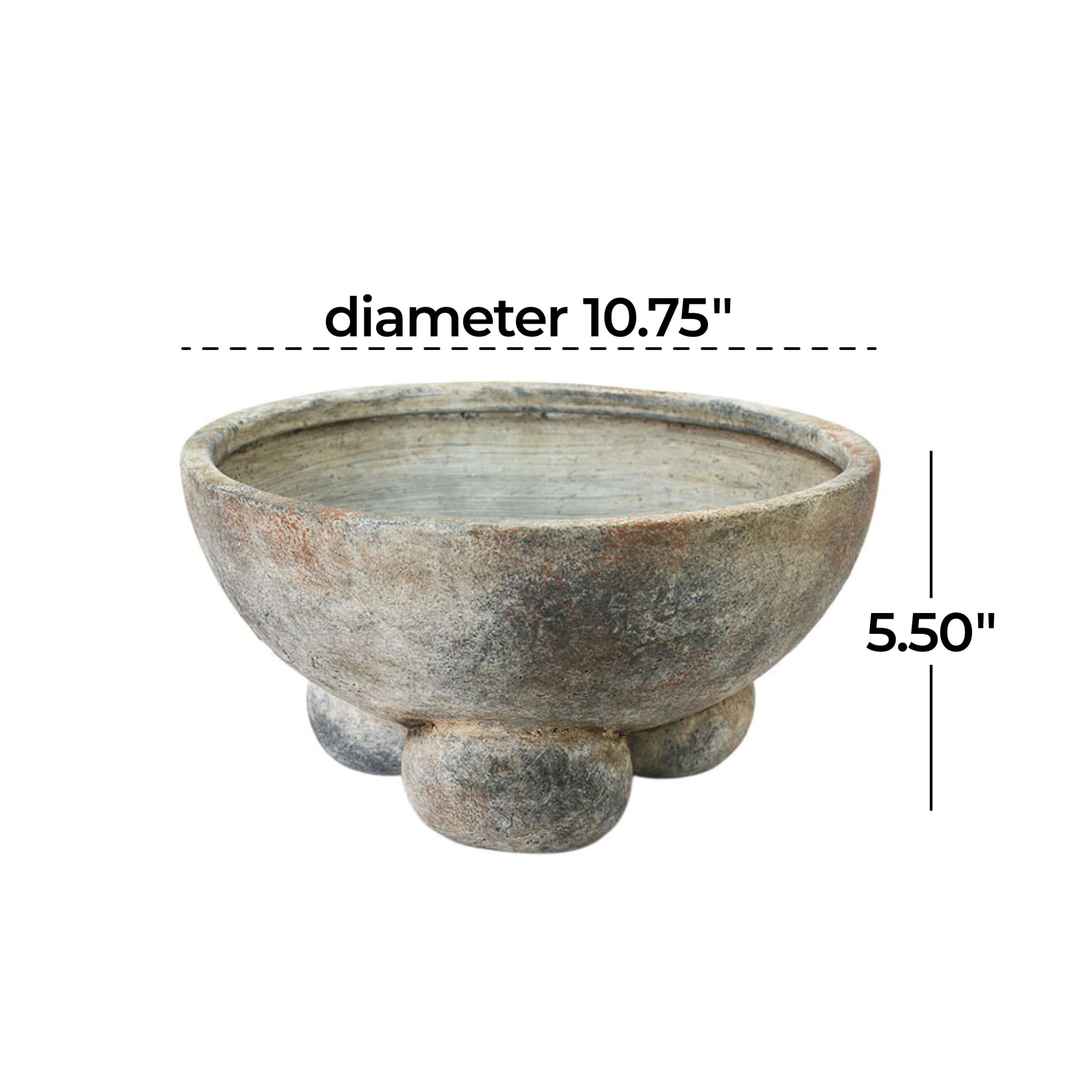 DecMode 11" Round Dark Gray Ceramic Decorative Bowl with Brown Accents and Three Round Legs