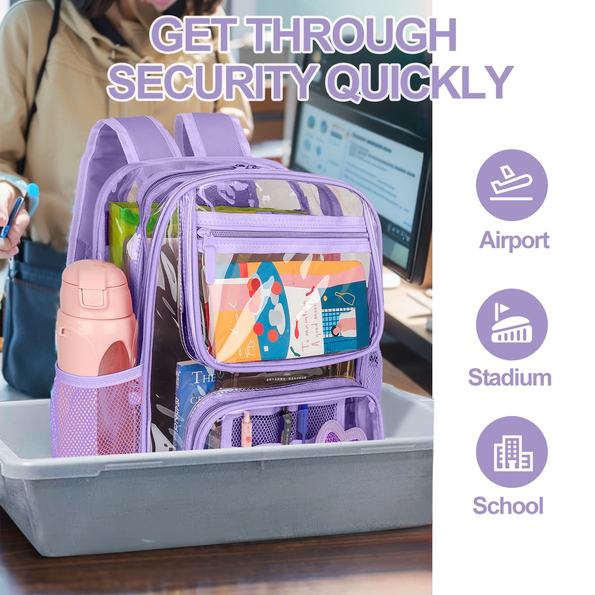 DAKIMOE Clear Backpack Heavy Duty Stadium Approved School Cute Transparent Backpacks Clear Bag Travel